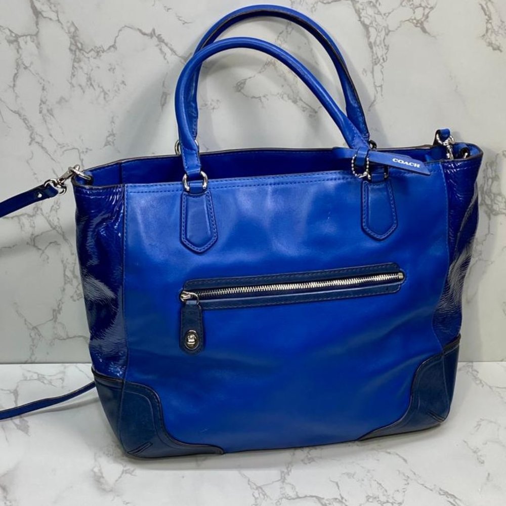 COACH Poppy Blue Colorblock Leather Satchel Handbag